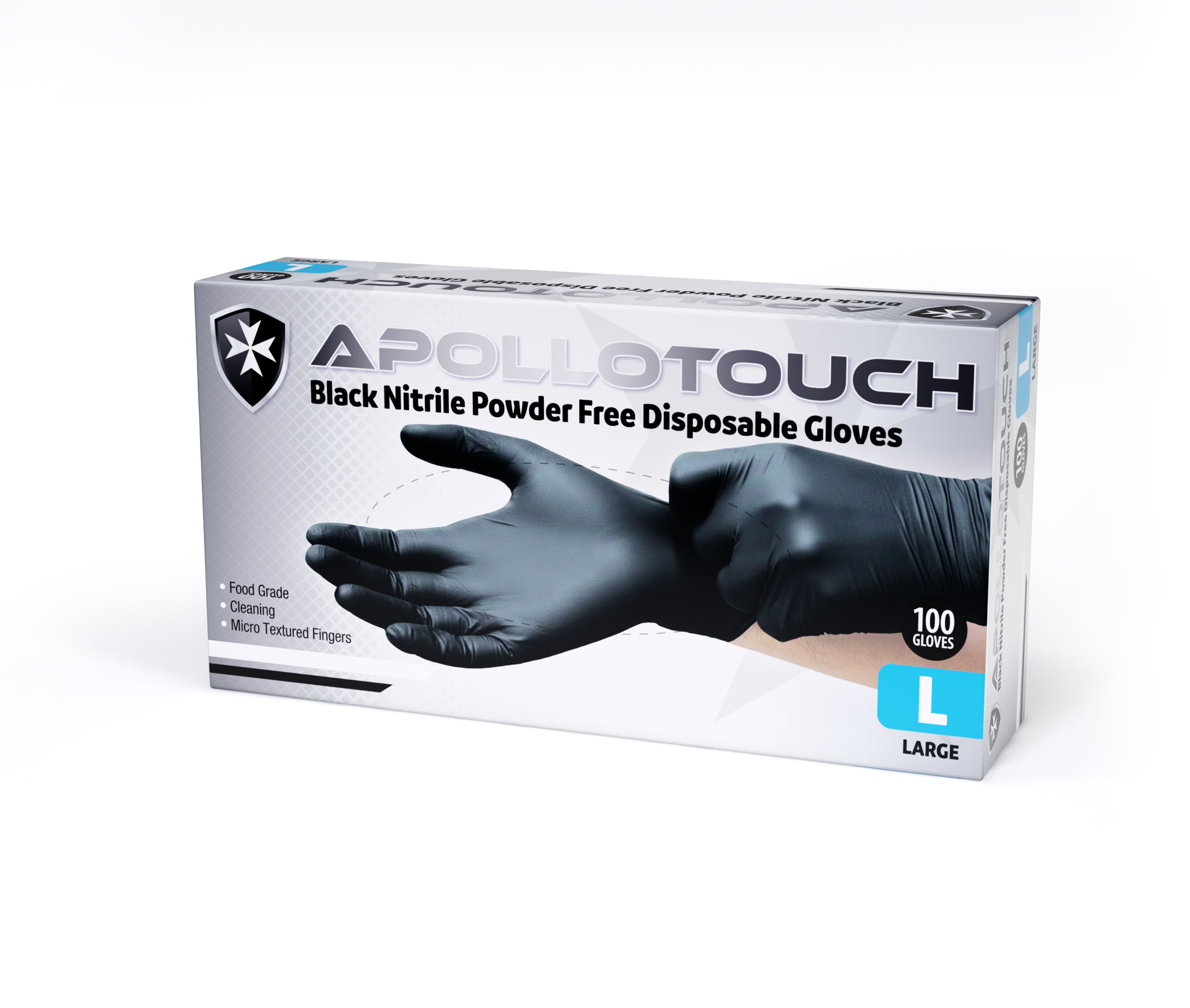 Apollo Touch Light Black Nitrile Powder Free glove box 100