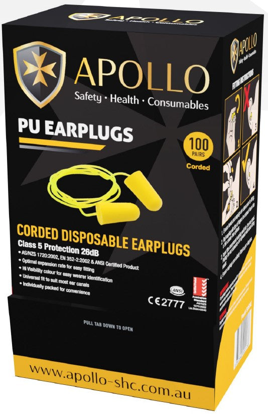 Apollo Corded Ear Plugs box of 100 pairs