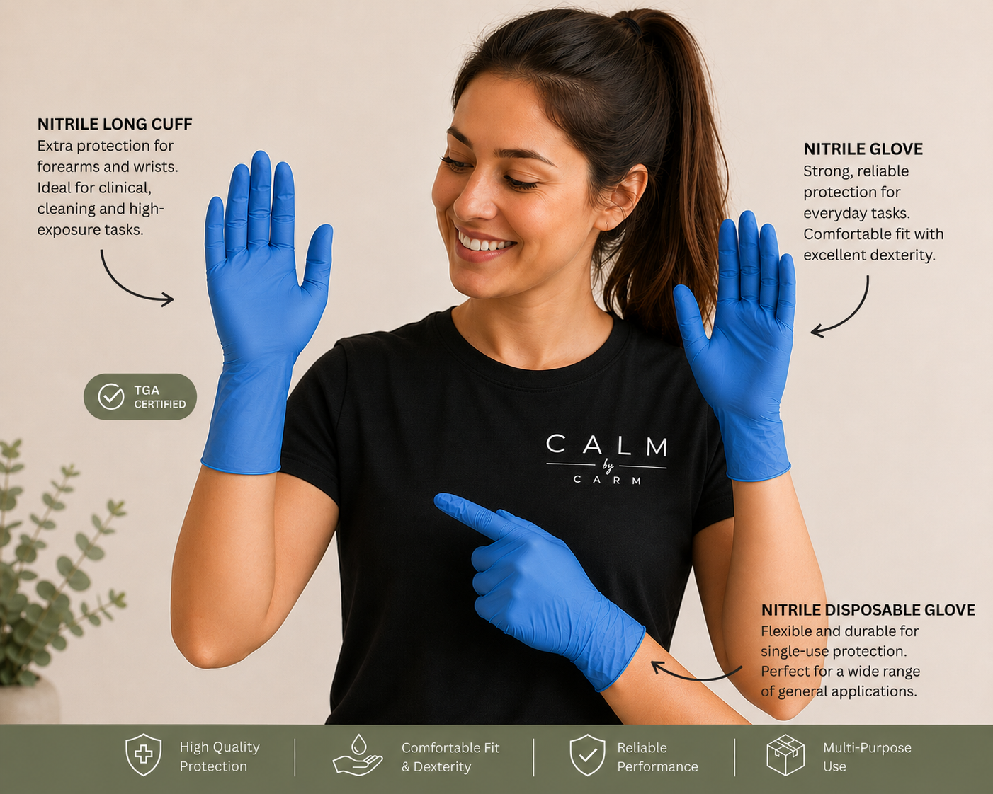 Long Cuff Blue Examination Gloves
